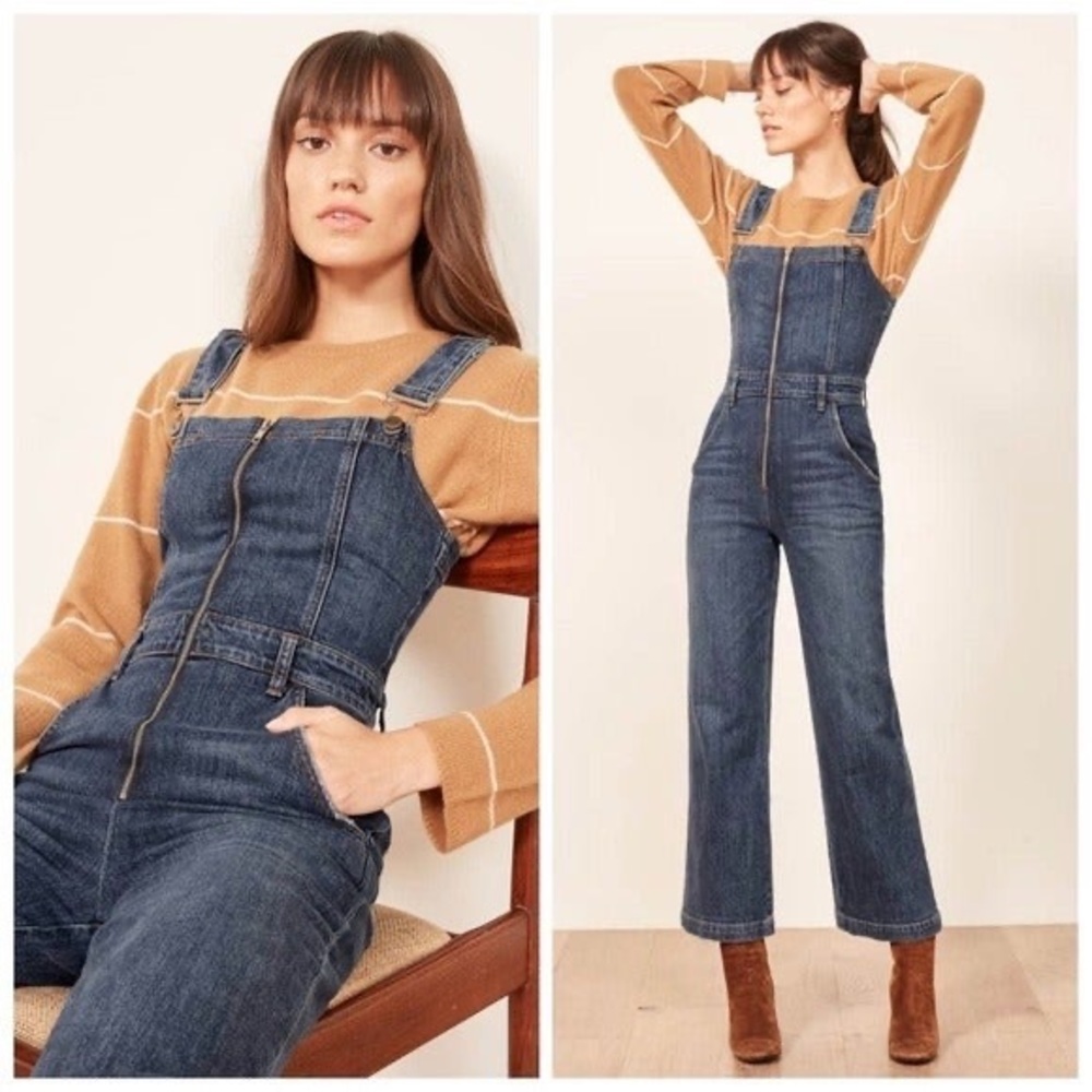 REFORMATION Jenny Wide Leg Zip Front  Denim Jumpsuit SZ:8